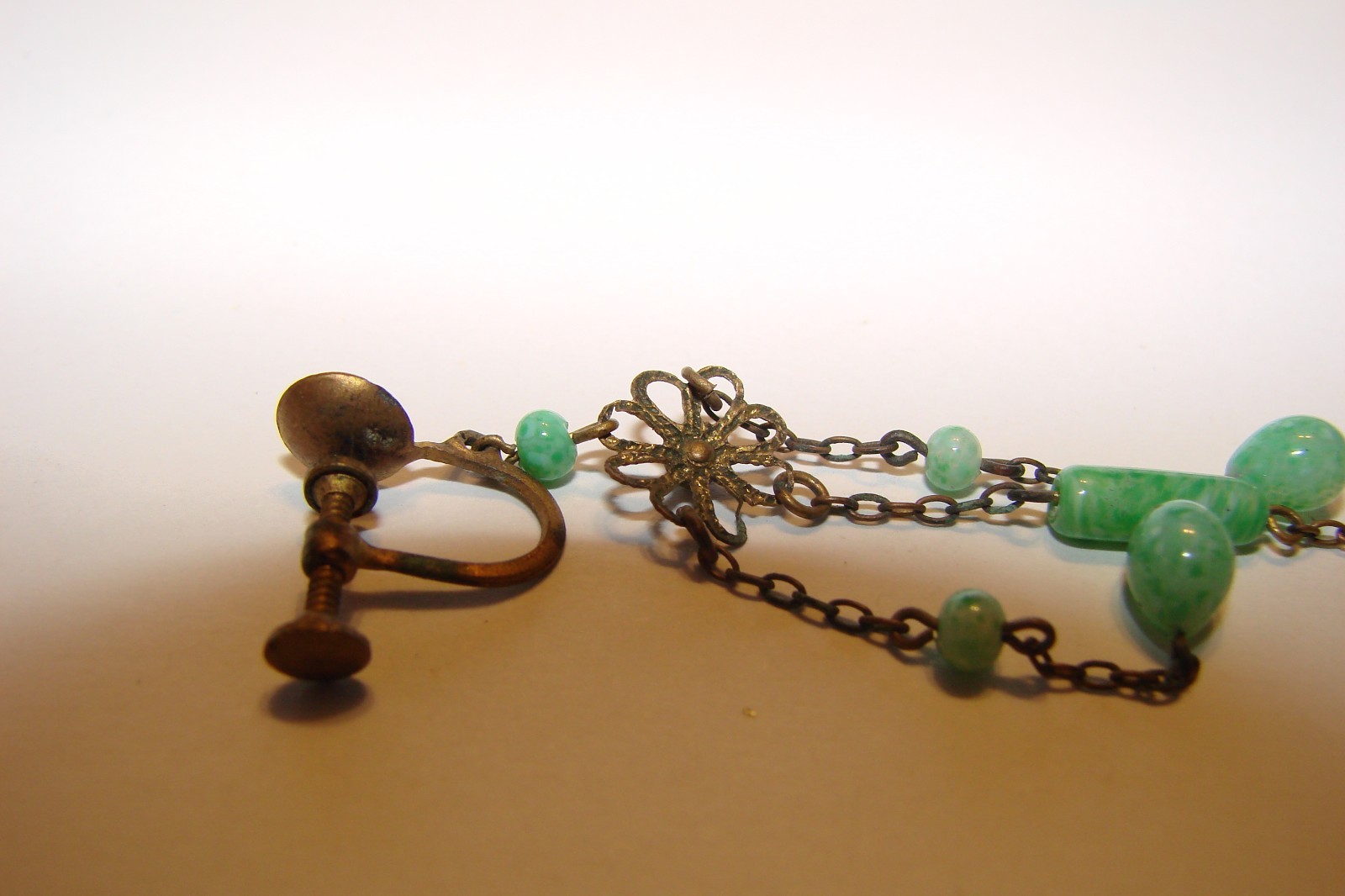 ANTIQUE PEKING GLASS SINGLE EARRING PLUS SATURN BEAD JADE? GOLD CHAIN ADDITIONS