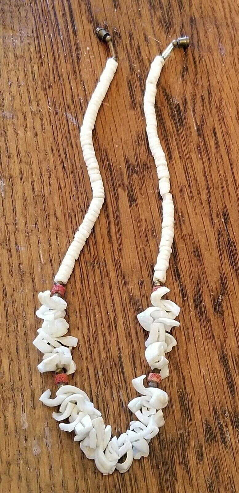 VTG Necklace 17″ Long Puka Shell Sponge Coral Heishi Beads & Shell Pieces Beachy