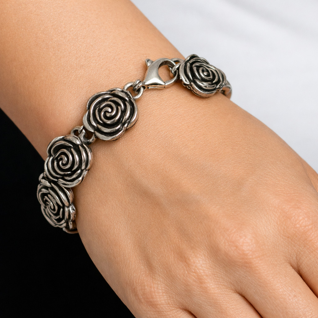 Vintage Sterling Silver 925 Women’s Jewelry Bracelet Roses 21.4 gr USA SELLER
