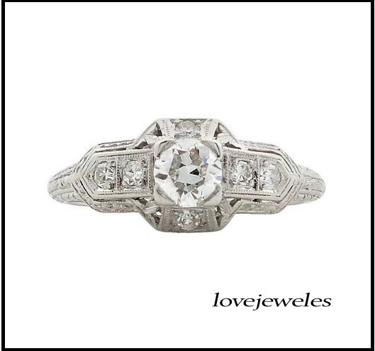 1.95CT Lab-Created Round Cut Diamond Art Deco Vintage Ring 14K White Gold Finish
