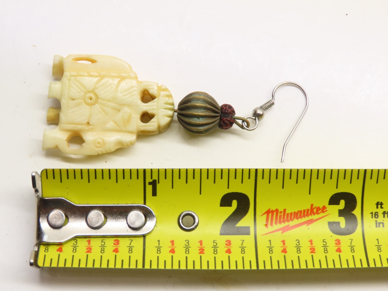 Bovine Bone Creature Earrings Vintage Pierced Dangle D6021