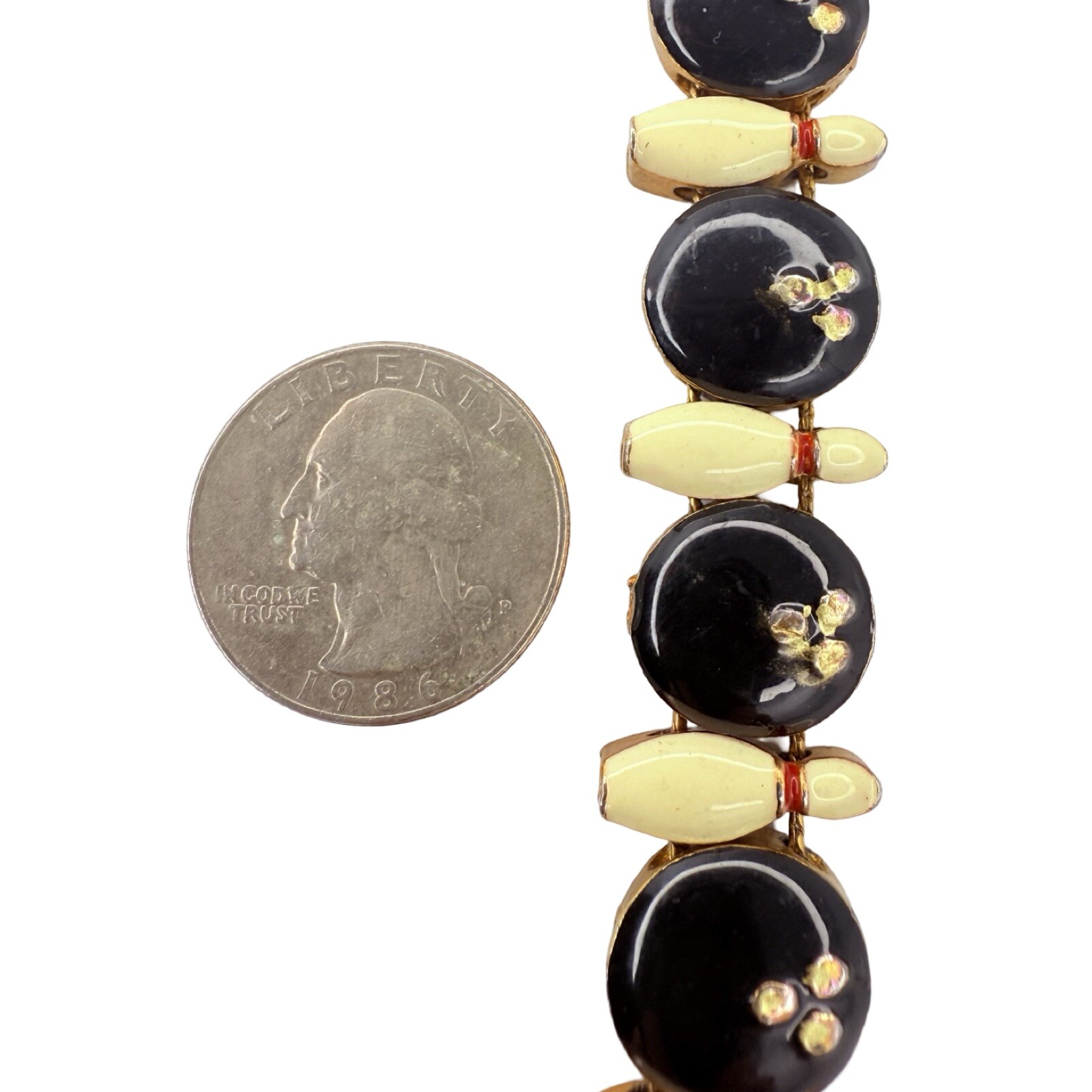 Bowling Ball Bracelet Slider Charm 7” Gold Tone Bowling Gift Vintage