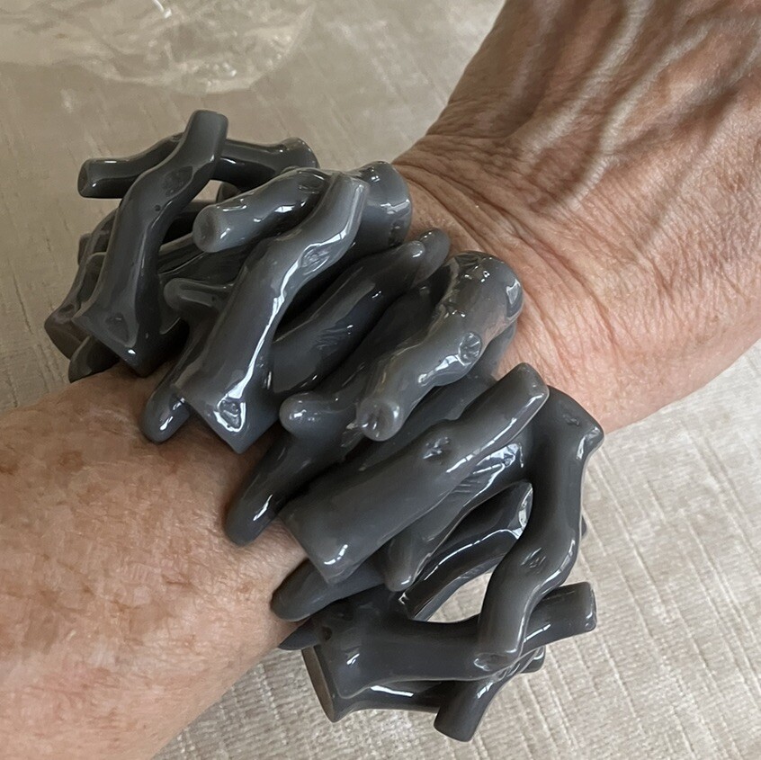 Huge Dark Grey Fake Coral Lucite Resin Chunky Stretch Bracelet Bangle