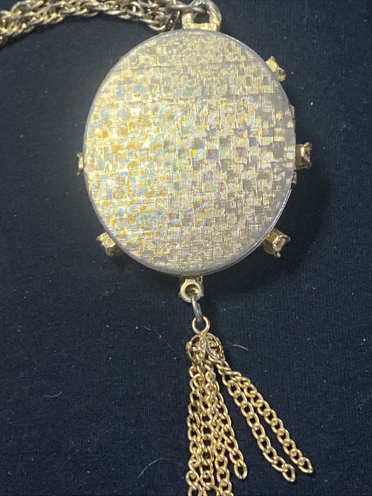 Vintage 50s Goldtone Locket Painted Courting Couple Silhouette Victorian Revival