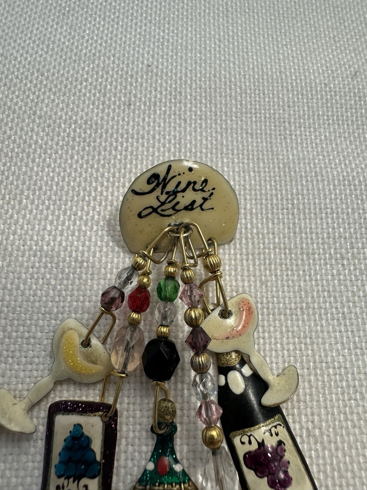 Lunch At The Ritz Wine List Earrings Crystal Enamel Dangle Pierced Ears