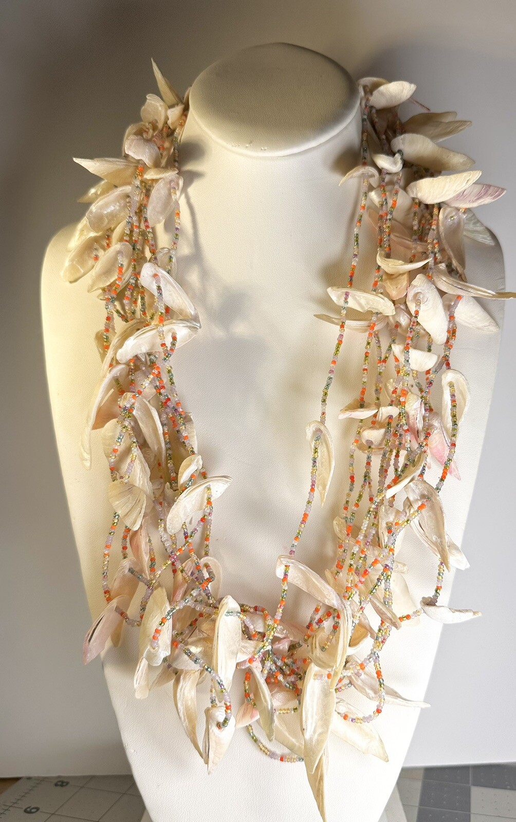 Hippie Boho Beach Babe Folk Art Shell and Abstract Bead Necklace