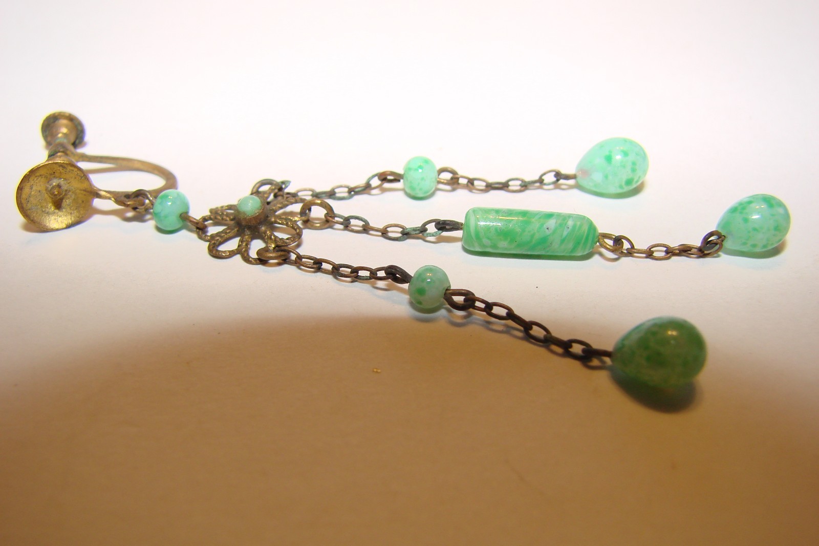 ANTIQUE PEKING GLASS SINGLE EARRING PLUS SATURN BEAD JADE? GOLD CHAIN ADDITIONS