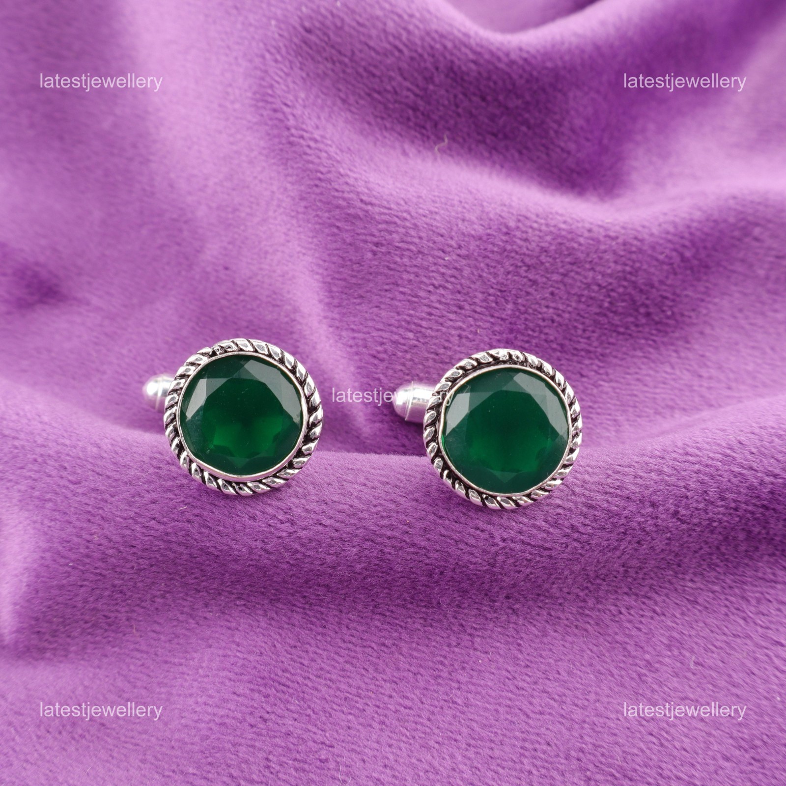 925 Sterling Silver Green Onyx Stone Mens Classic Anniversary Birthday Cufflinks