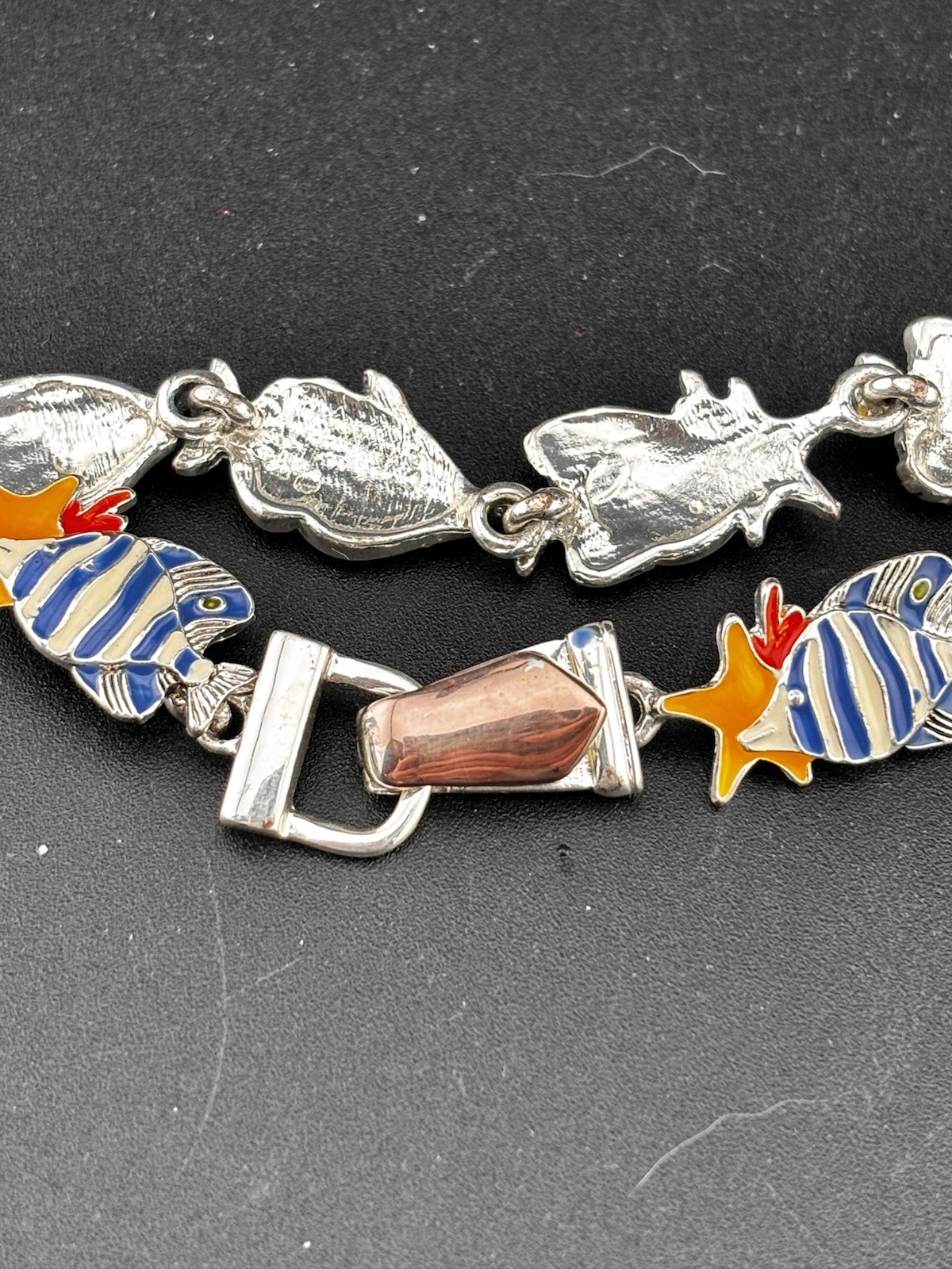 Vintage Magnet Clasp Enamel Sea Creatures Fish Enamel Nautical Bracelet *Read