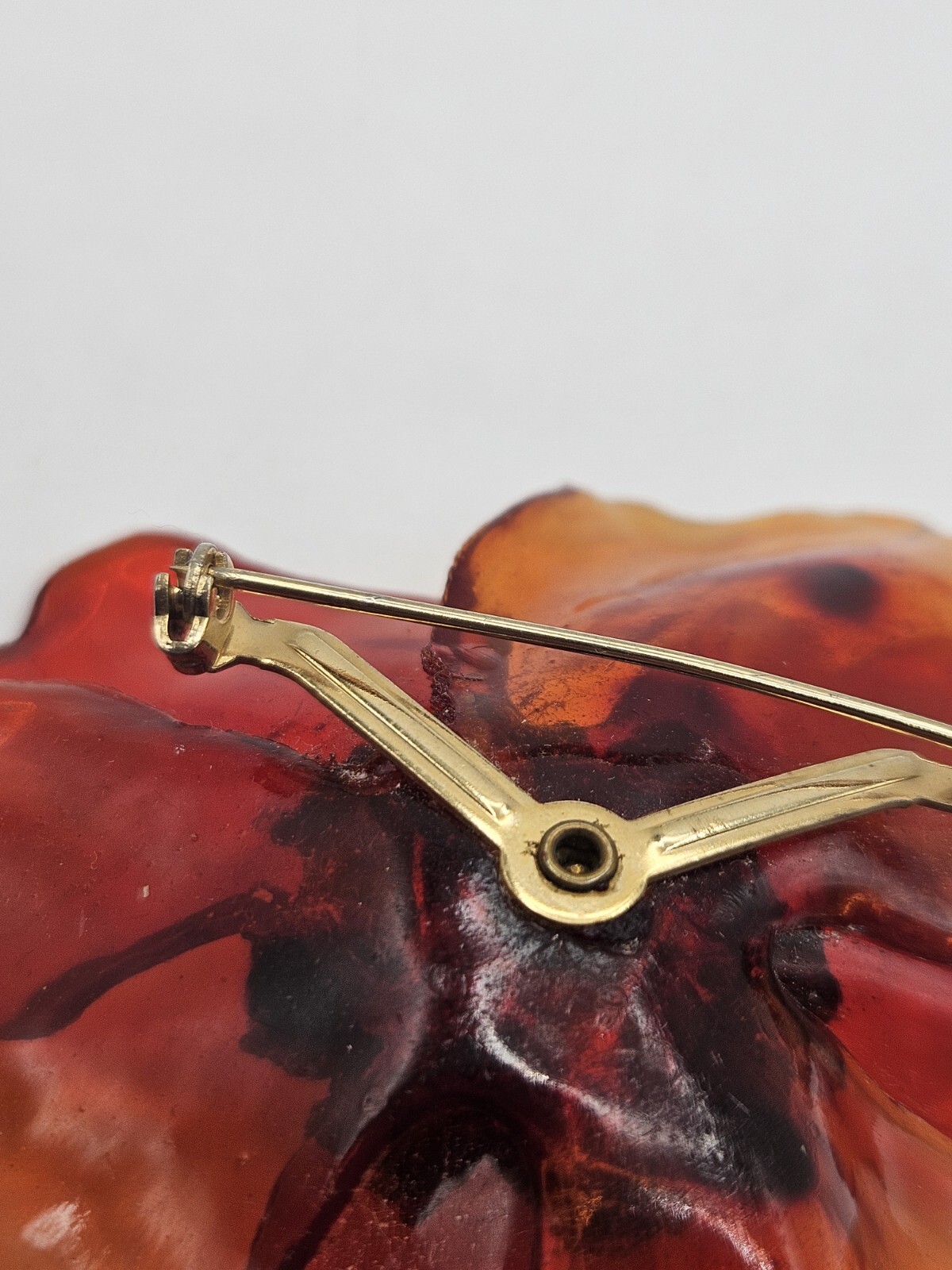 Vintage Orange Lucite Acetate Acrylic Topaz Rhinestone Flower Brooch Pin