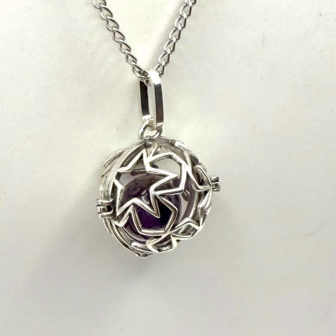 Vintage Silver Tone Cage Pendant Necklace 20 Inch Chain Y2K