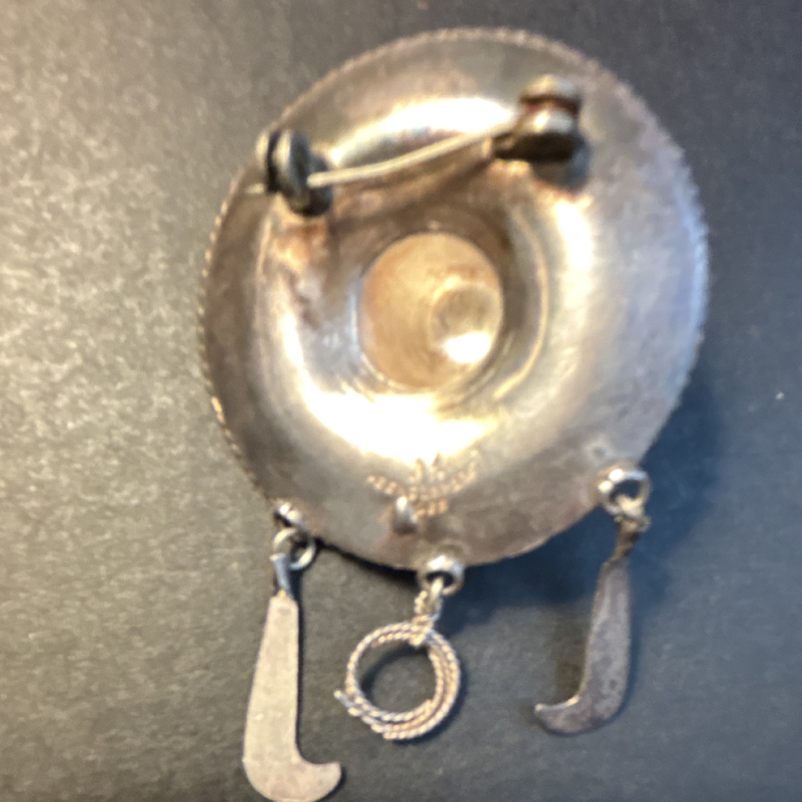 Vintage Silver Tone Round Floral Dangle Brooch Pin – Women’s Metal No Stone