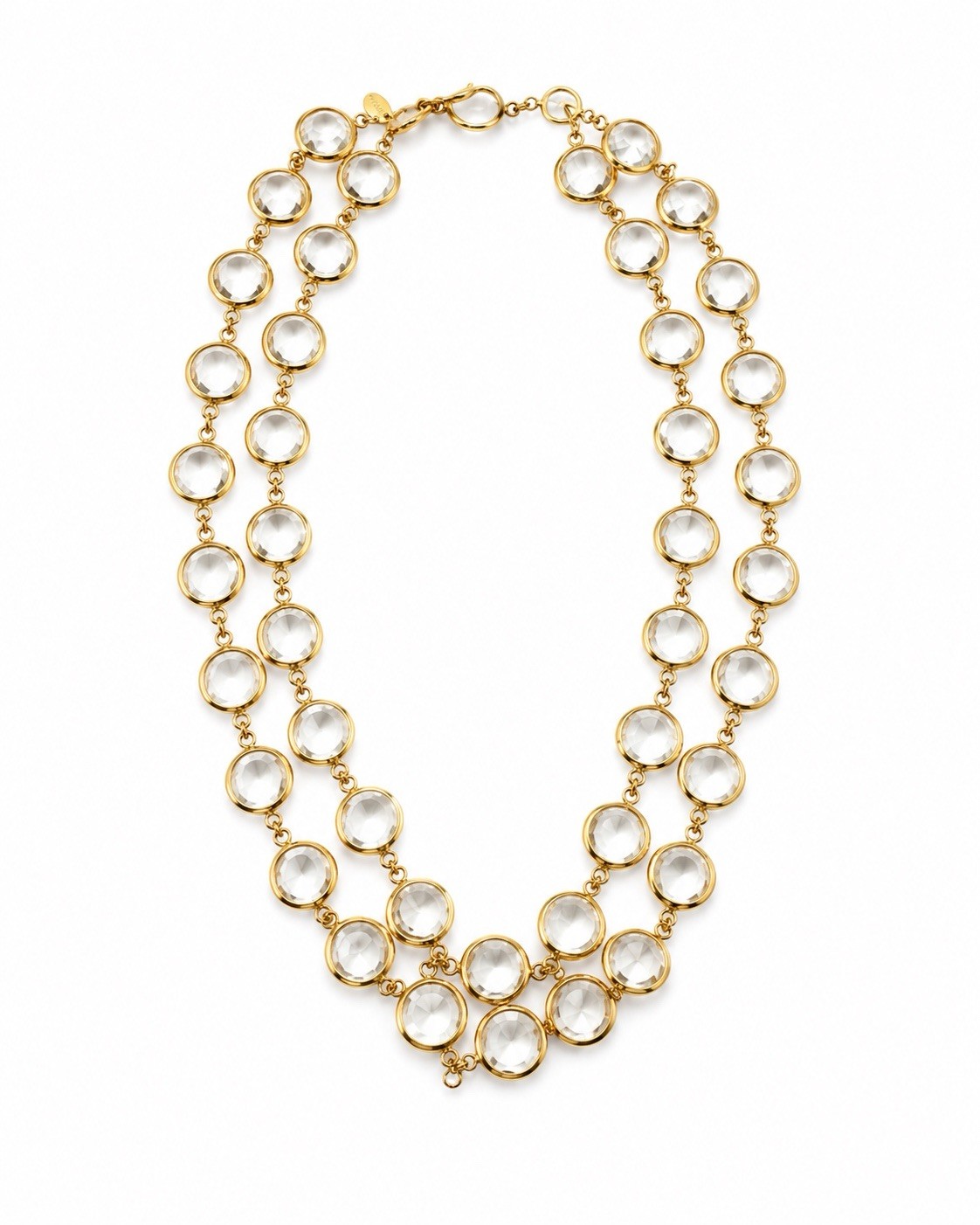 Vintage Swarovski Clear Crystal Station Necklace Gold Tone Open Back Bezel 34”