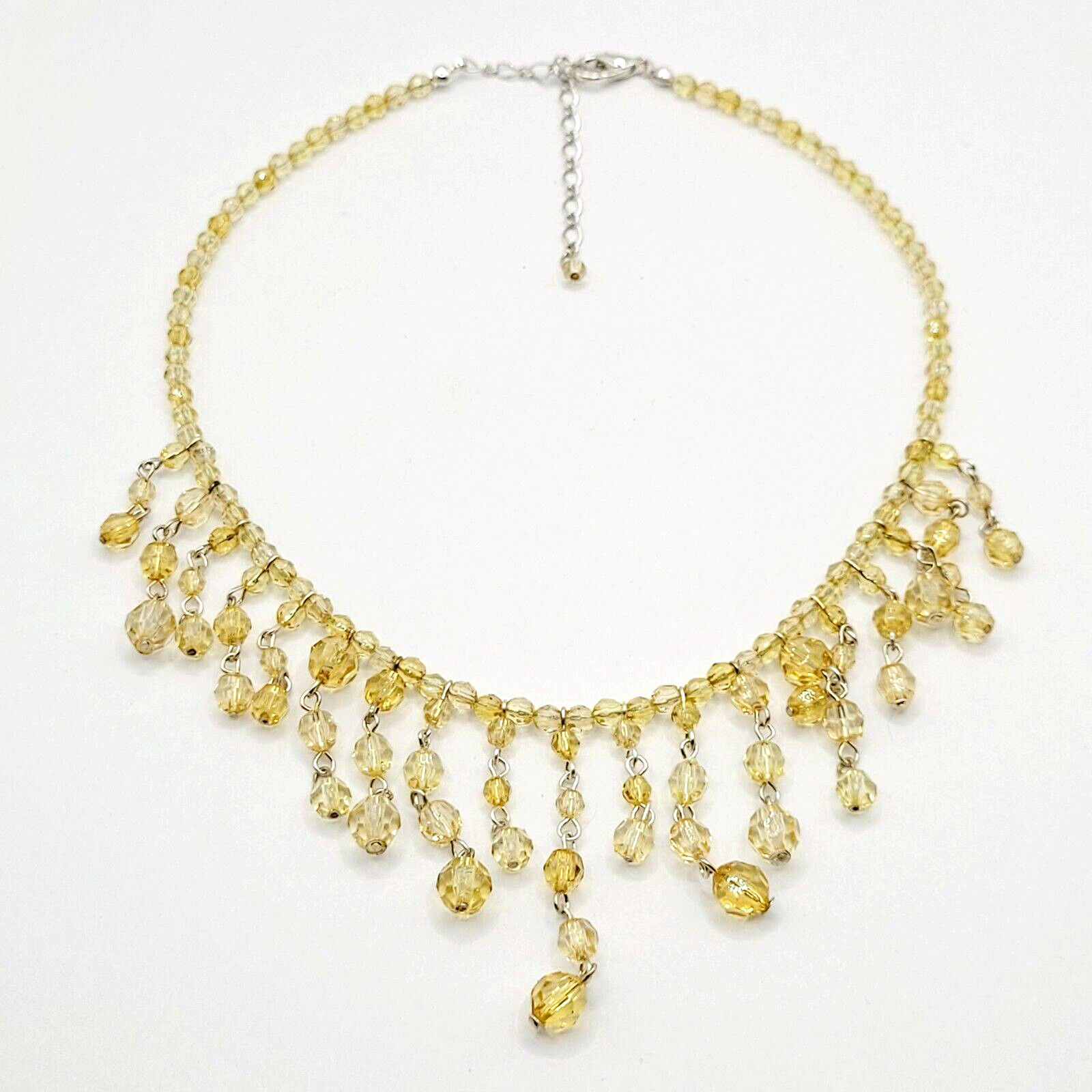 Fringe Bead Necklace Acrylic Light Gold Amber Champagne Fancy Costume Necklace
