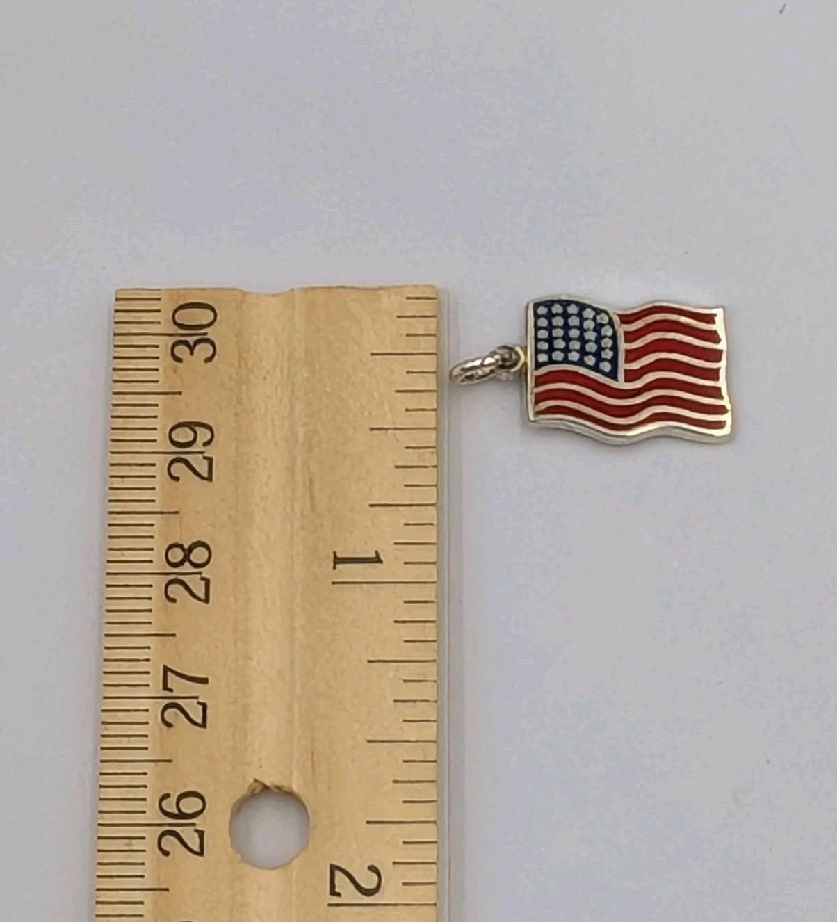 Vtg 925 Sterling Silver Blue Red Enamel American Flag Charm Waving USA Pendant