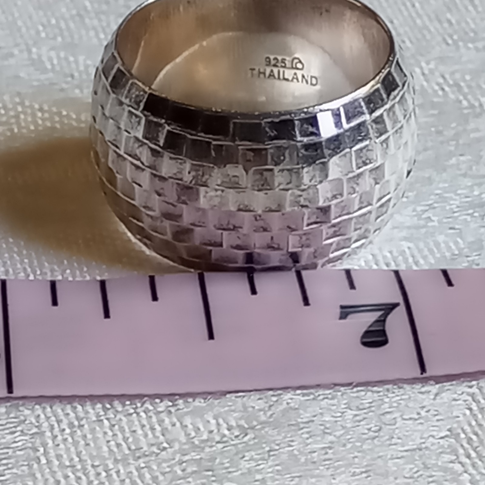 Vintage Patina Sterling Silver Thailand Hammered Disco Dome Ring 6 3/4 1/2 wide