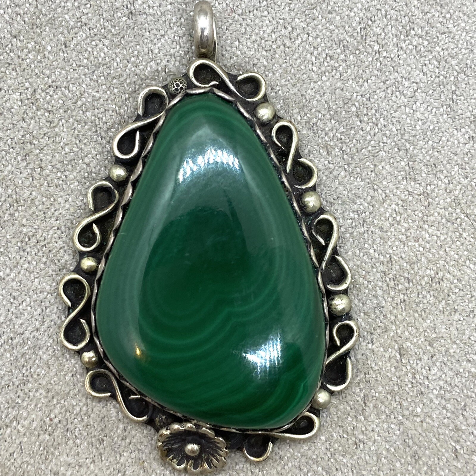 Vintage N.A. DW SIGNED Malachite Sterling Silver Pendant