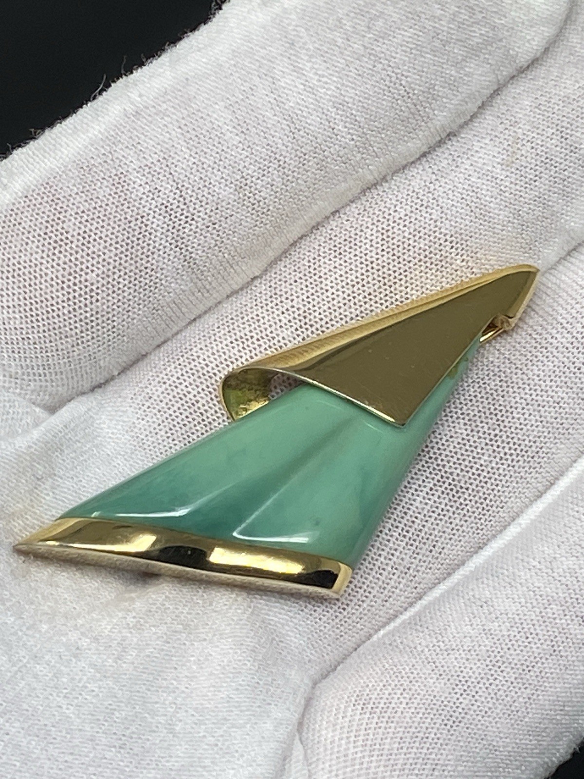 Givenchy Vintage Brooch Pin Green Stone Gold Setting 1979 New York Paris