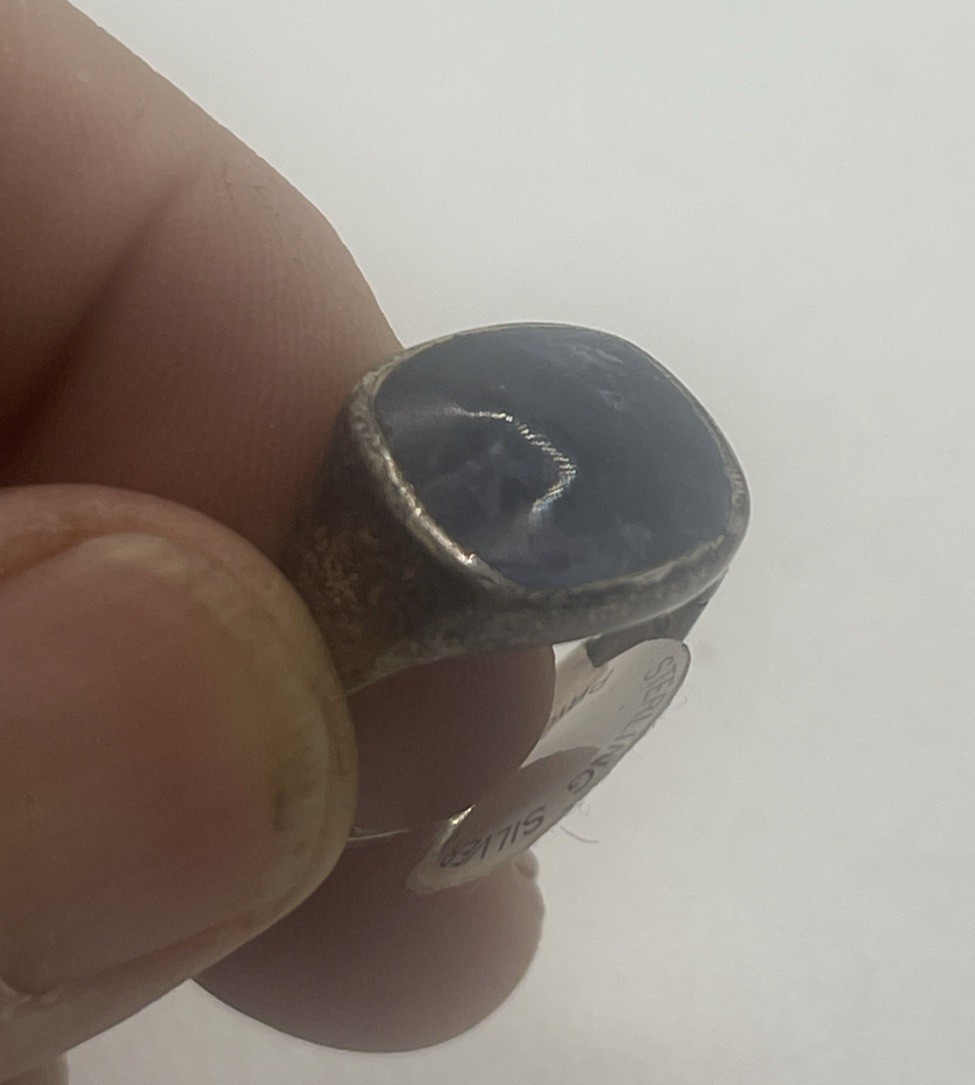 Vintage Sterling Silver Blue Cabochon Ring Southwestern 18 MM Size 8