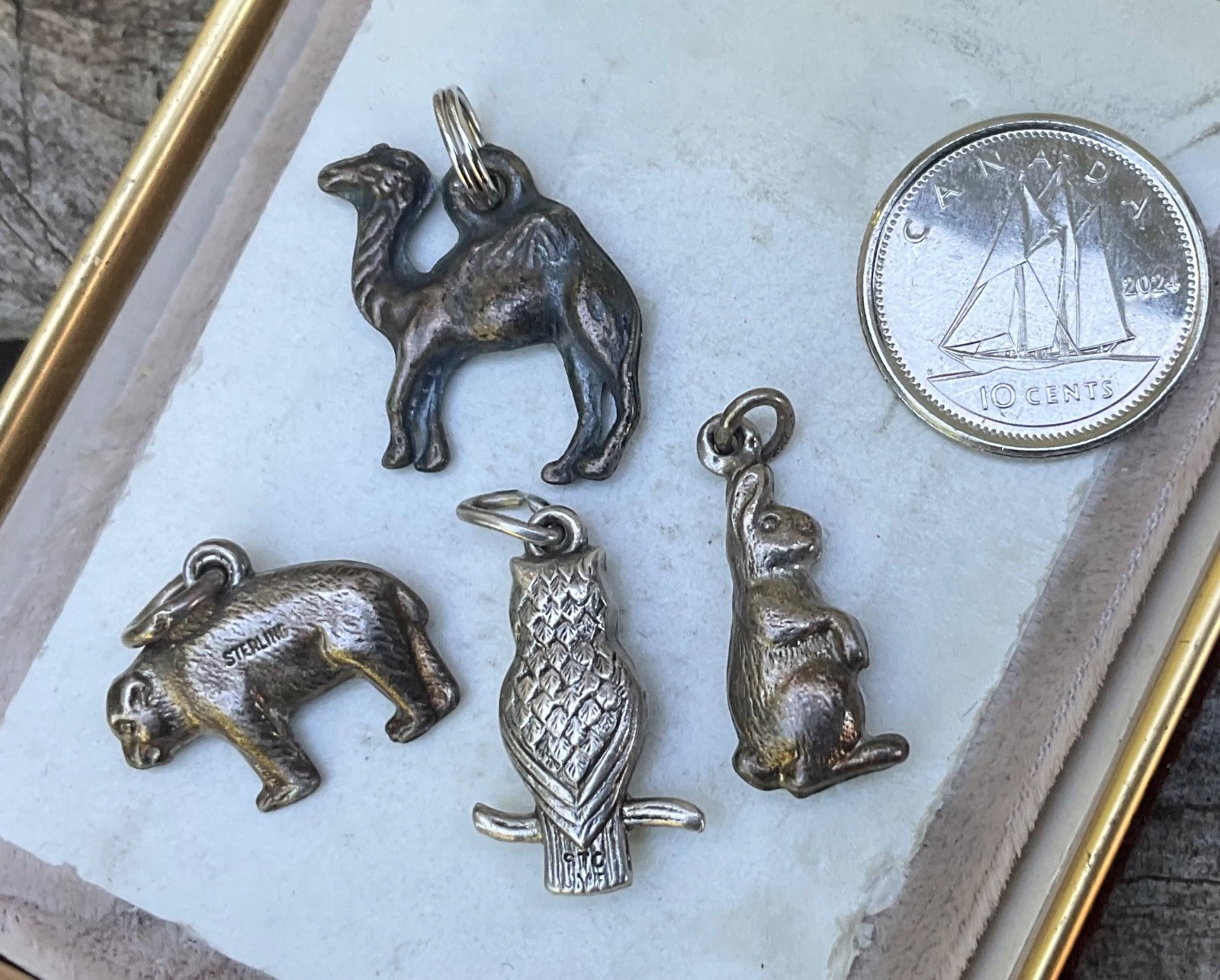 Vintage Sterling Charms ANIMALS Bear Owl Bunny Rabbit Camel LOT
