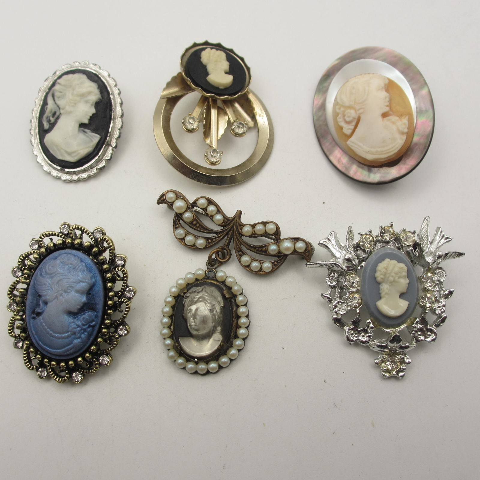 Vintage And Modern Cameo Brooch Lot Of 6