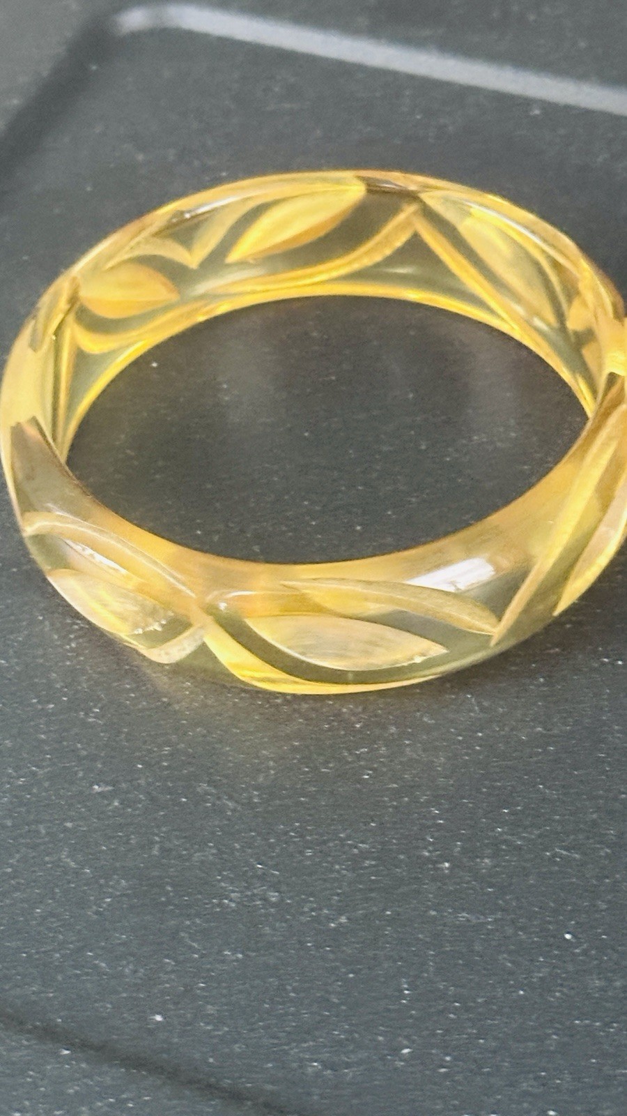 Vintage Carved “Apple Juice” Translucent Bangle Bracelet