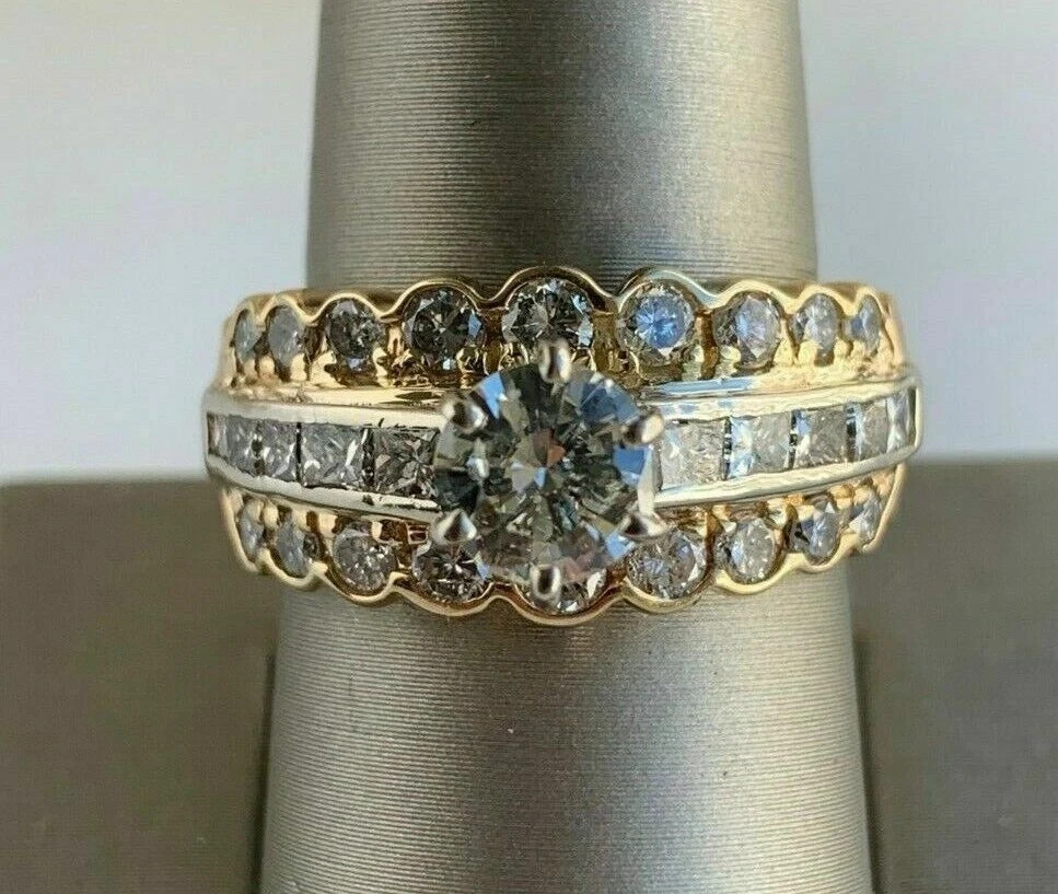 3.15Ct Art Deco Style Round Lab Created Diamond Wedding 14K Yellow Gold FN Ring