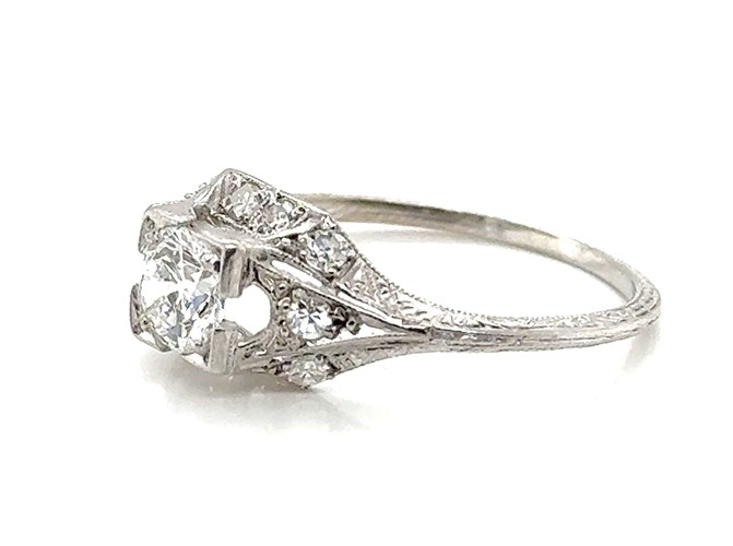 Deco Diamond Engagement Ring .73ct D VVS1 Ideal Platinum IGI Original 1920’s