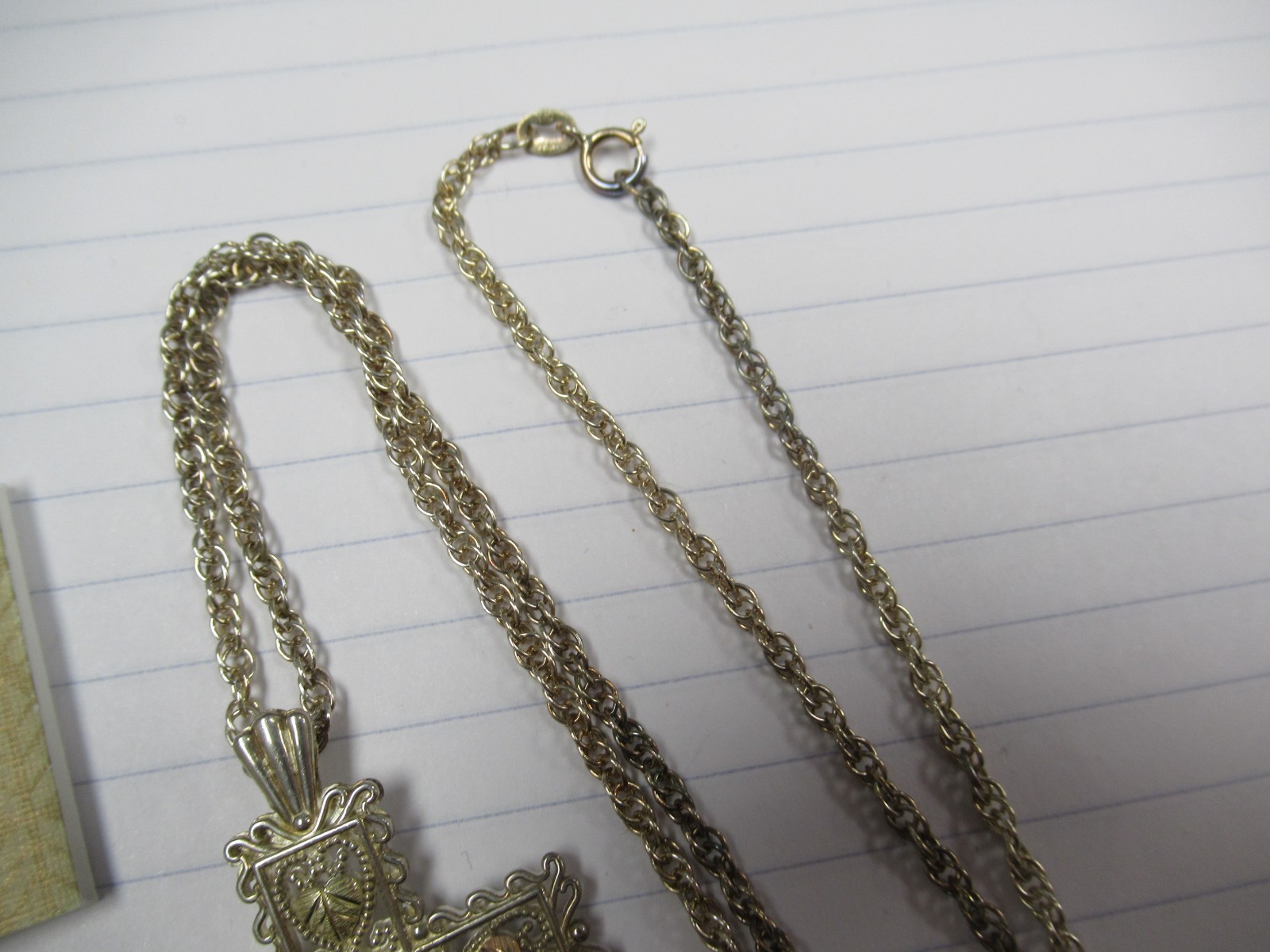 Vintage Sterling & 12K Black Hills Gold Cross Pendant & Sterling Necklace in Box