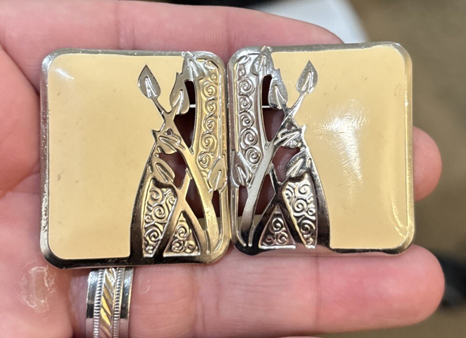 Vintage Silver Tone Enamel Signed Berebi Post Earrings Leaf