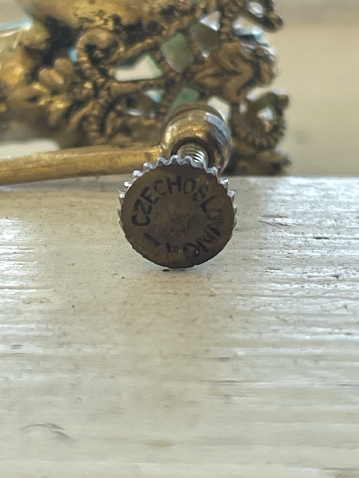 Antique Czechoslovakia Aqua Blue Screw Back Earrings. Art Deco