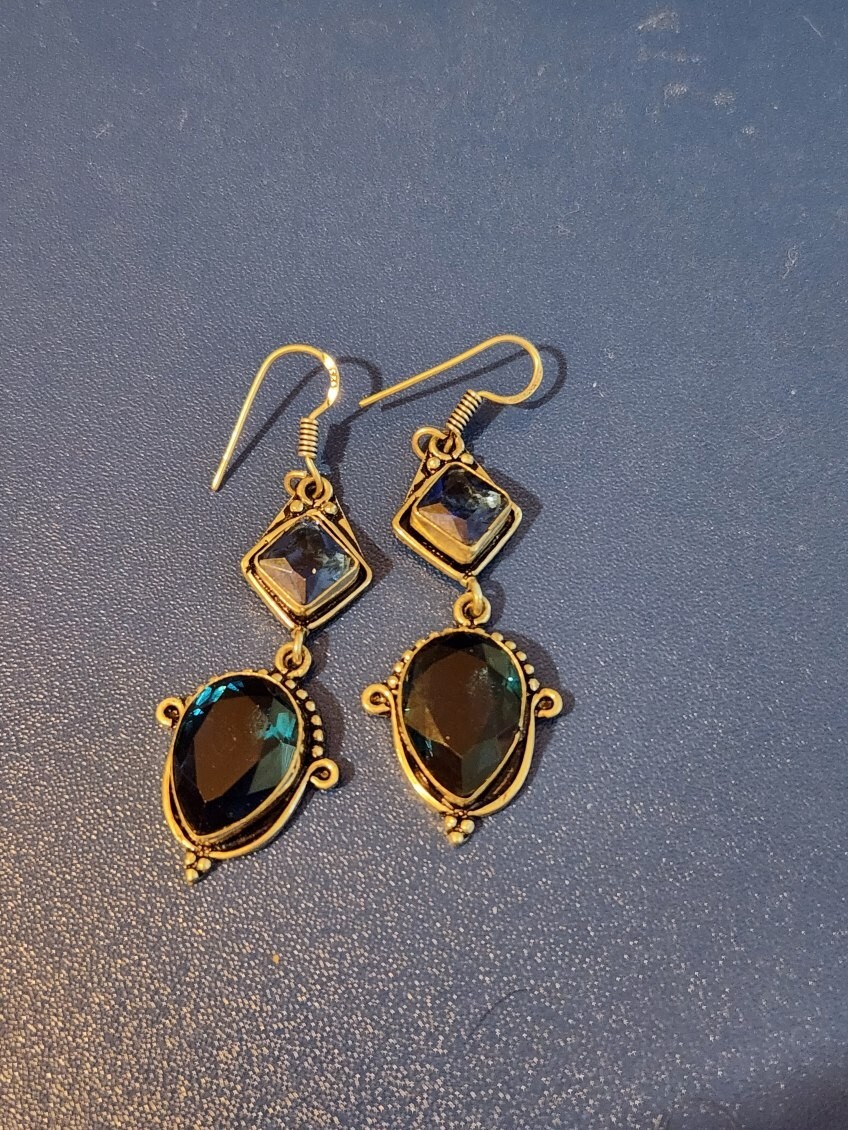 Sterling Silver Blue Stone Dangle Earrings