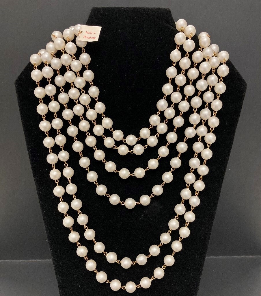 10 FEET VINTAGE HONG KONG SATIN 10mm. PEARL BRASS ROSARY CONTINUOUS CHAIN 1016