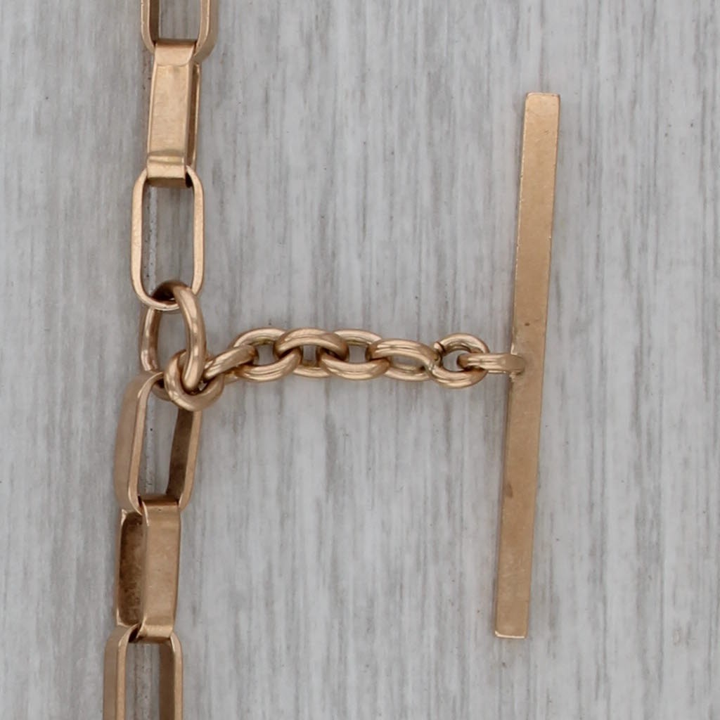 Antique Elongated Cable Chain Watch Chain Necklace 15.5″ 14k Yellow Gold