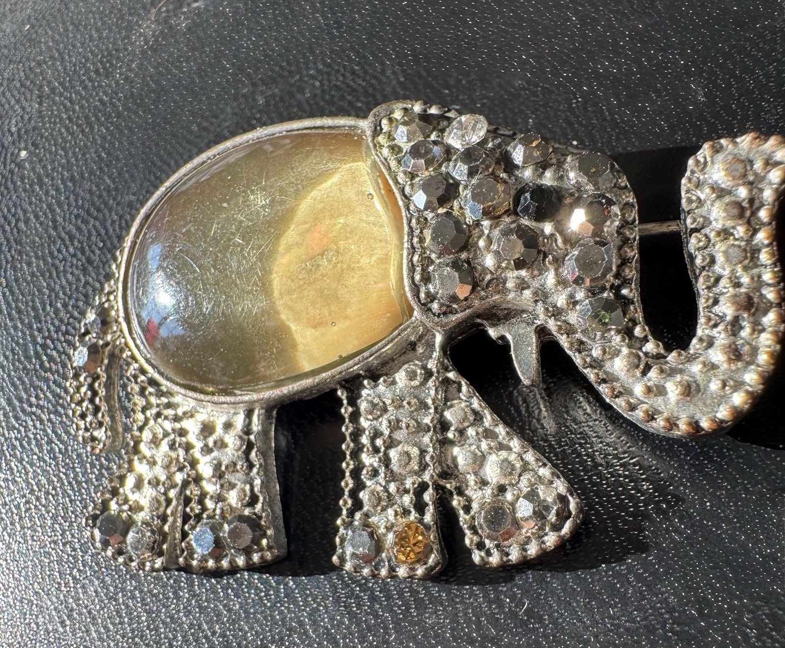 Vintage Signed KC Kenneth Cole Rhinestone Elephant Brooch Pin Silver Tone