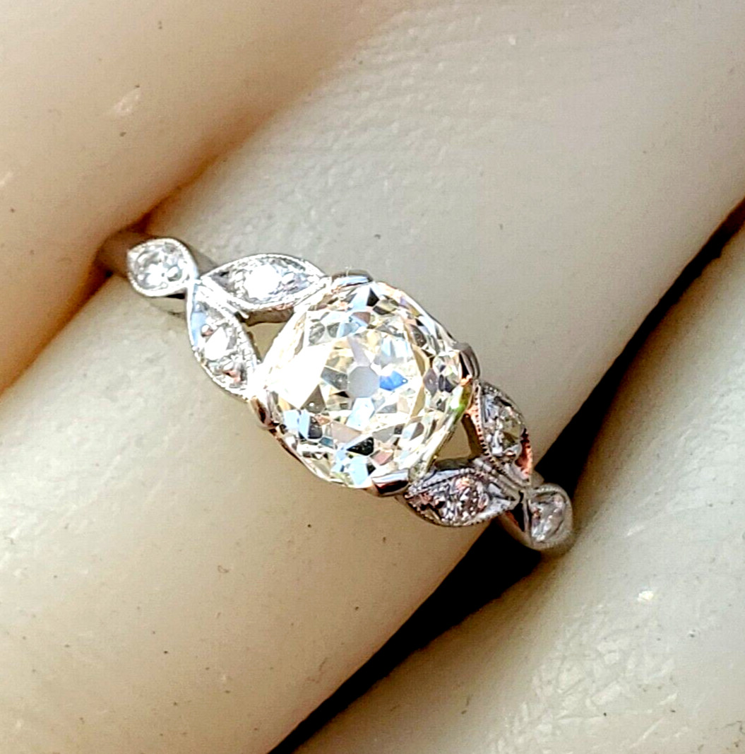 Original EARTH MINED DIAMOND Deco Engagement Ring Vintage PLATINUM Solitaire 1.3
