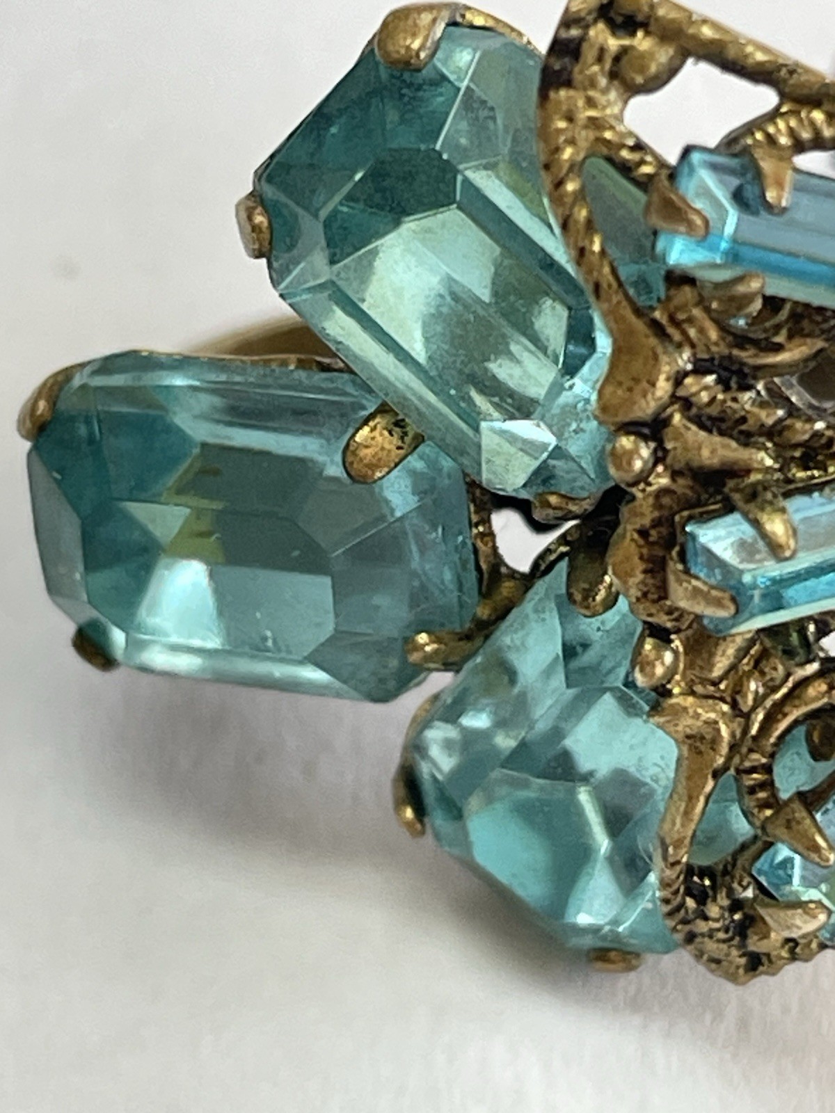 Antique Czechoslovakia Aqua Blue Screw Back Earrings. Art Deco