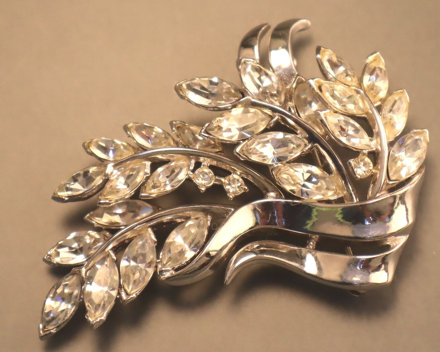 Vintage Trifari Pat Pend Rhinestone Cascading Bouquet Brooch Silver Pin
