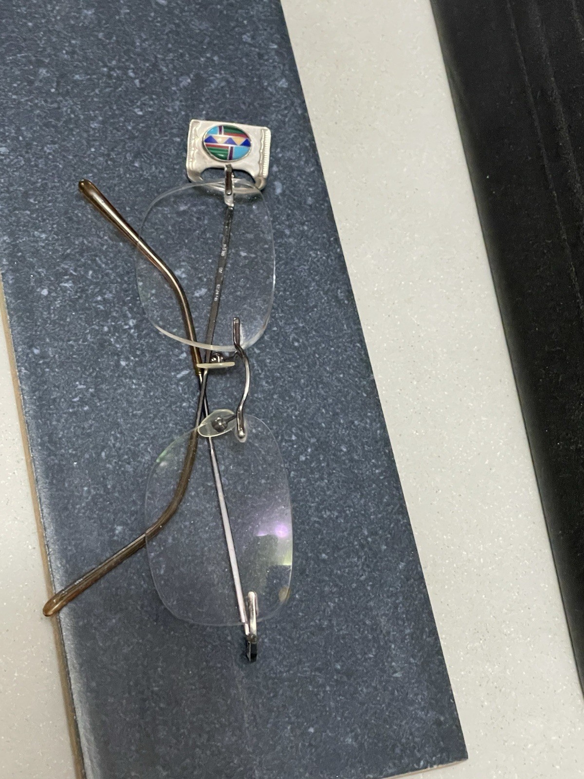 Vtg Ben Chavez Multi-stone Mosaic Sterling Eyeglass Holder Pin/Brooch N/A Navajo