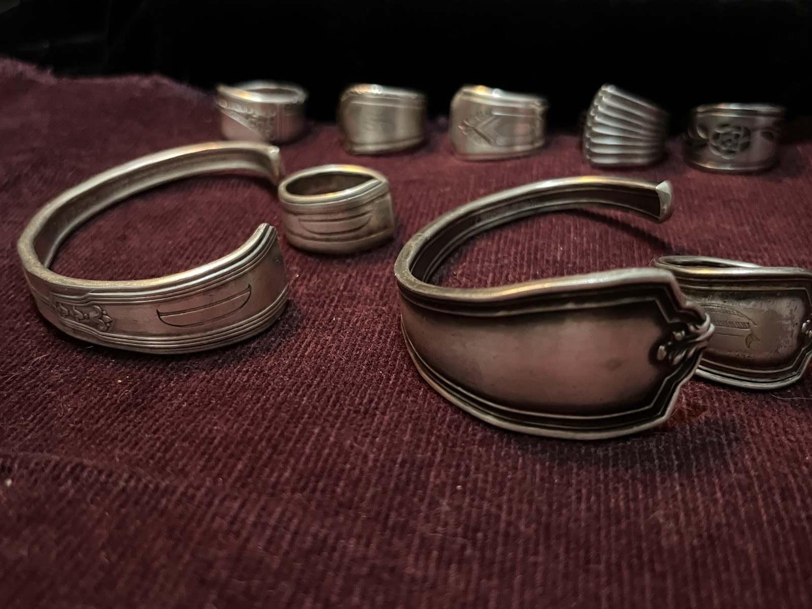 Spoon Ring & Bracelet Lot Of 24-Silver Plated & Stainless Steel Antique Deco