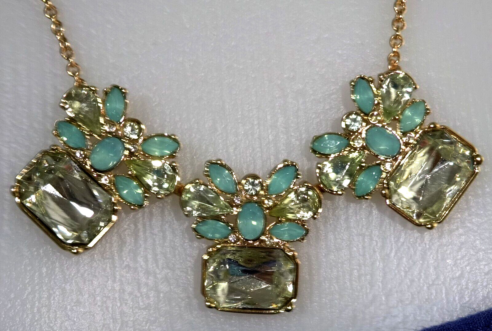 Fancy Banana Republic Pendant Necklace with Clear and Light Blue Lucite Settings
