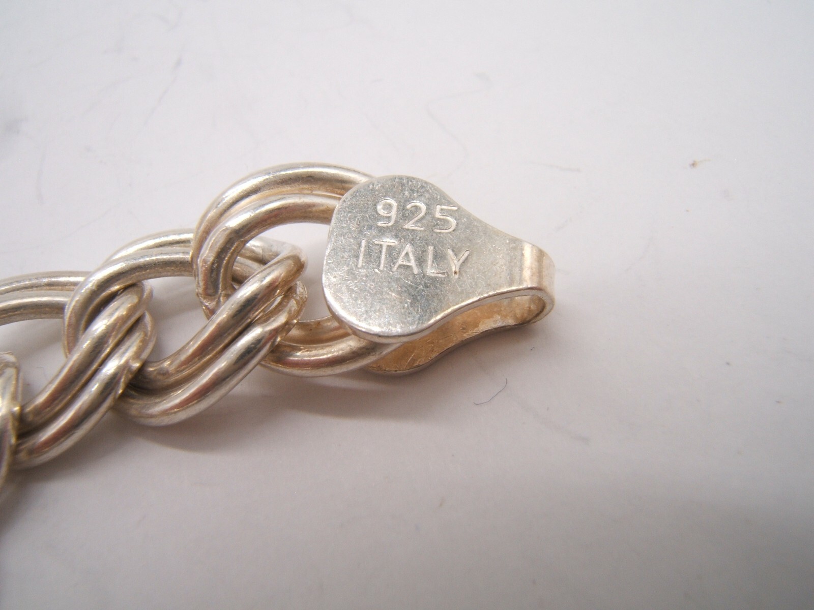 STERLING SILVER DOUBLE LINK CHARM BRACELET ITALY SIGNED AGI 7”