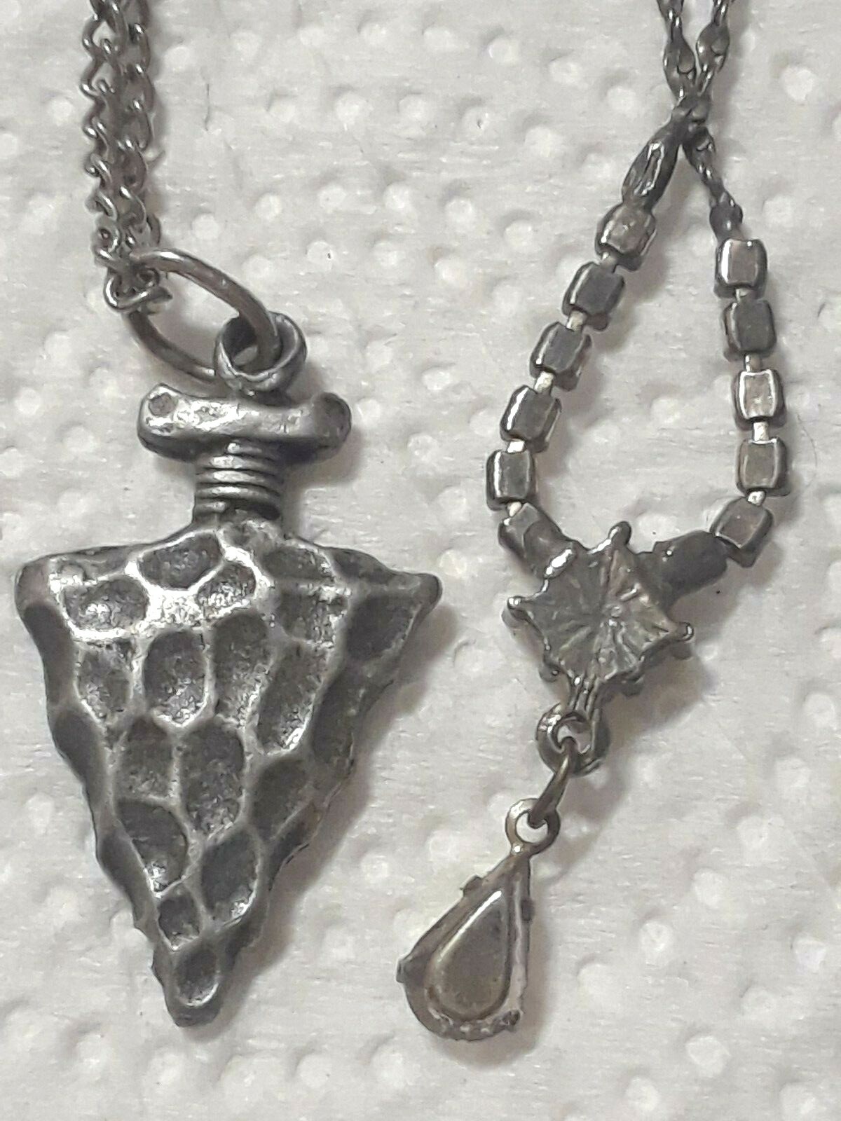 Lot of silver tone chain necklaces with rhinestone pendants. Coin, Love + Luck