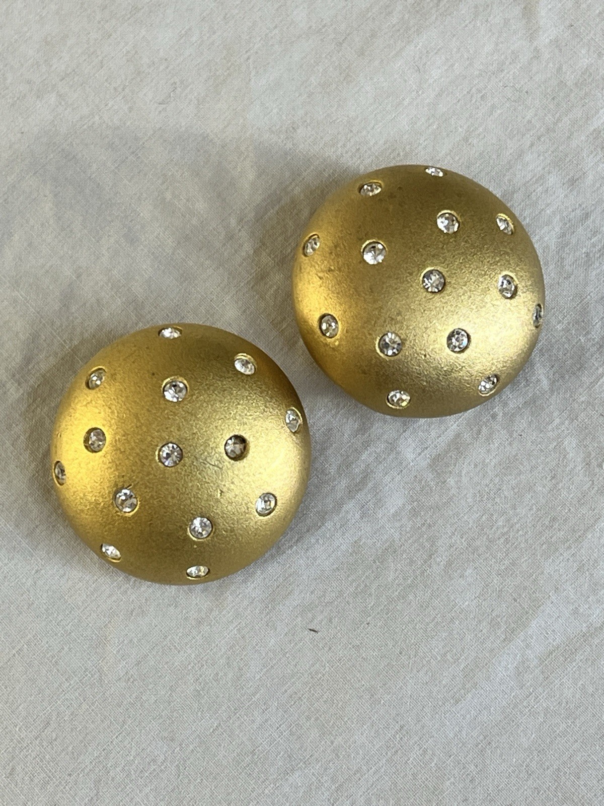 Vintage Swarovski Set Bracelet and Clip Earrings Matte Gold Tone Polka Dots