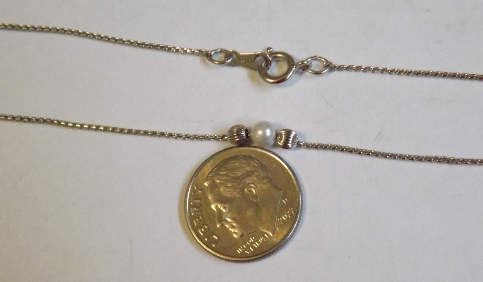 Avon sterling silver floating pearl sliding ribbed ball bead 17″ chain necklace