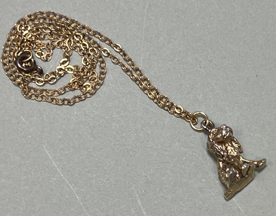 Vintage Cocker Spaniel Dog Pendant Necklace 1/20 Gold Filled 18”Gold Tone .5”