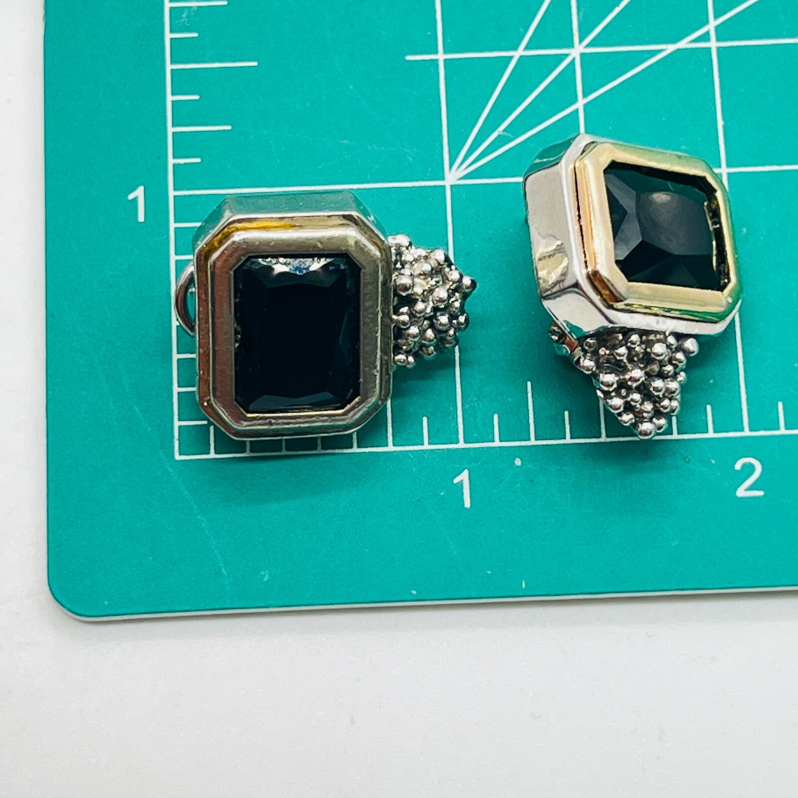 Vintage EXP Signed Silver Tone Earrings Black Stone Square Cut Grape Rectangle