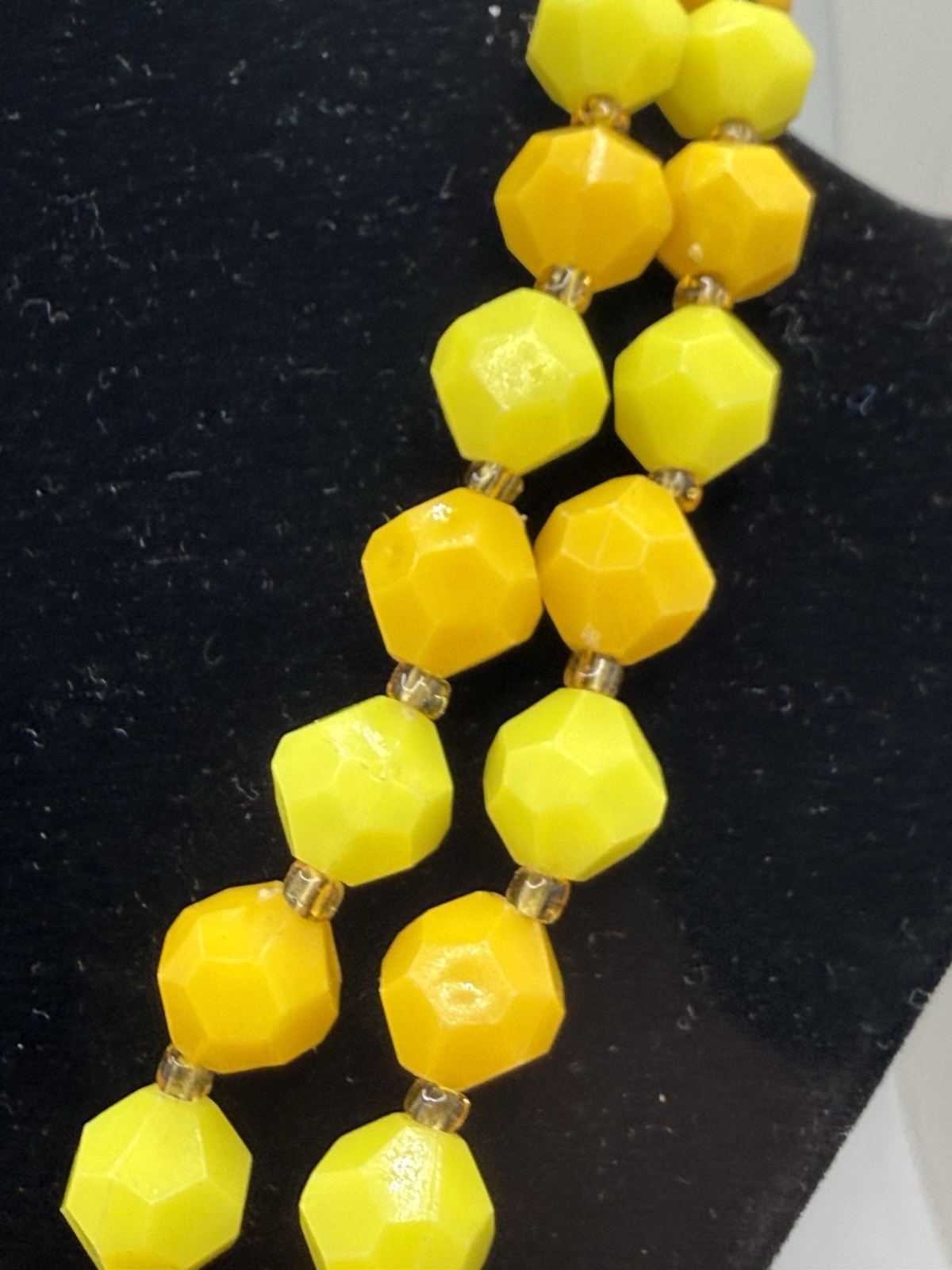 Vintage Yellow Green Acrylic Necklaces Lot of 2 Resin Long and Short Hong Kong