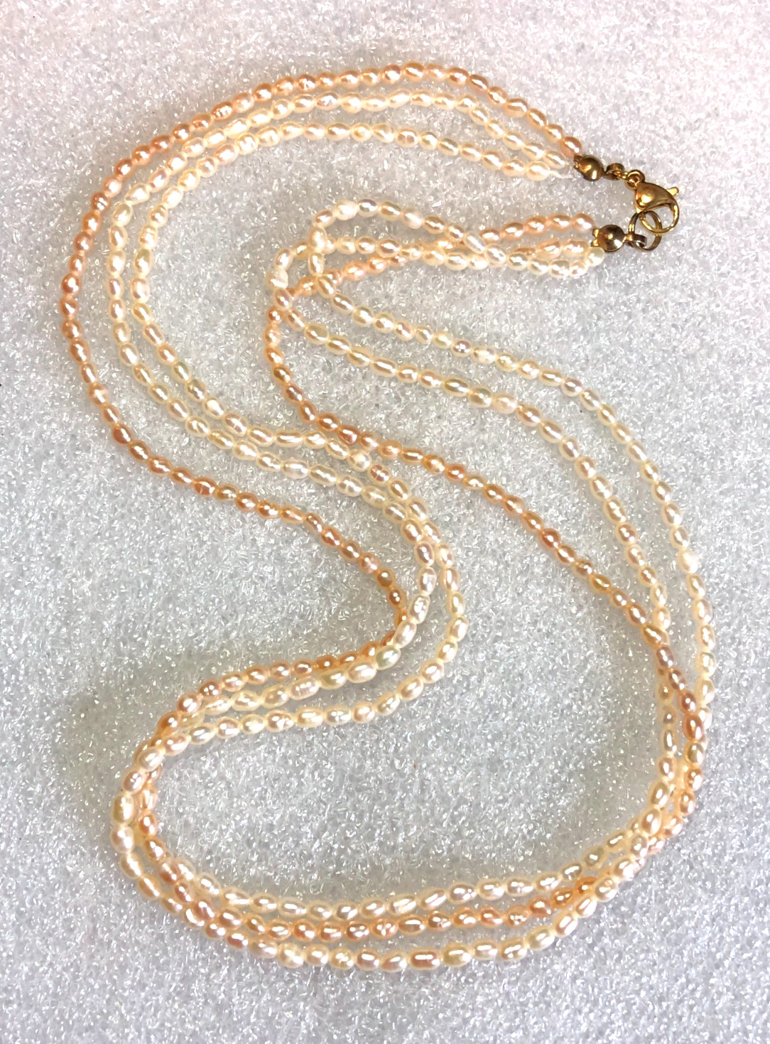 Vintage Peach Cream Genuine Cultured Pearl Multi Strand Necklace Baroque 17″ P19