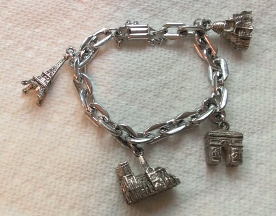 Vintage French Silver‑Tone Charm Bracelet “Made in France” Eiffel Tower